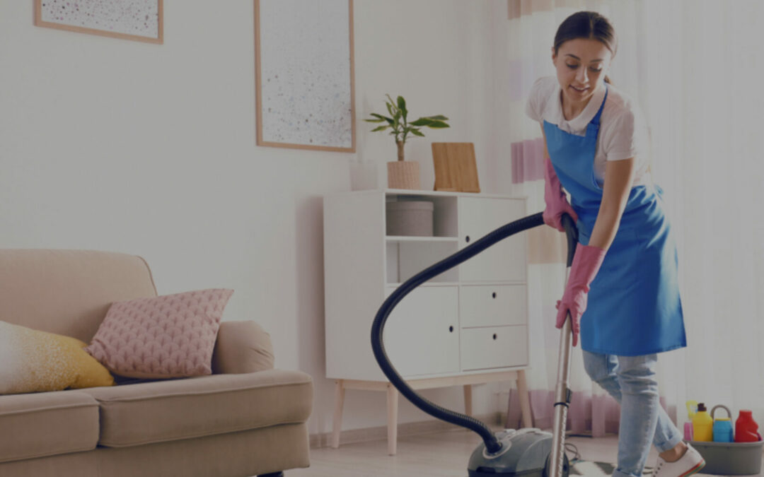 Housekeeper cleaning the floor